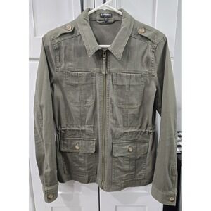 Express Army Green Utility Jacket Women Small Military Cargo Coat Drawstring